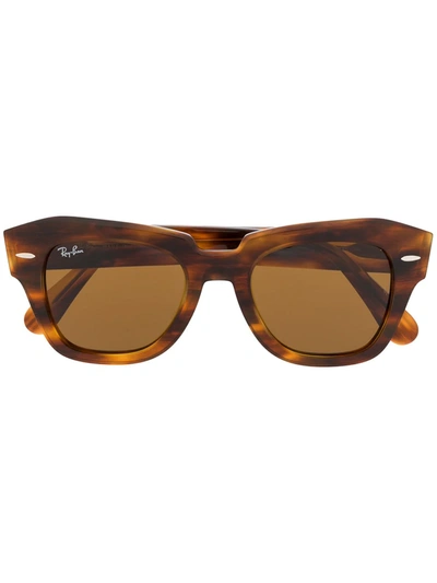 Shop Ray Ban State Street Rectangle Frame Sunglasses In Brown