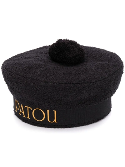 Shop Patou Logo Trim Beret In Black