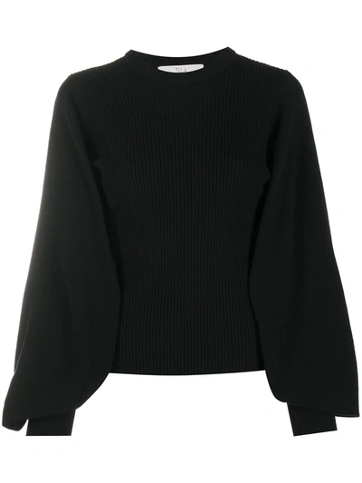 Shop Tela Balloon-sleeve Ribbed Jumper In Black