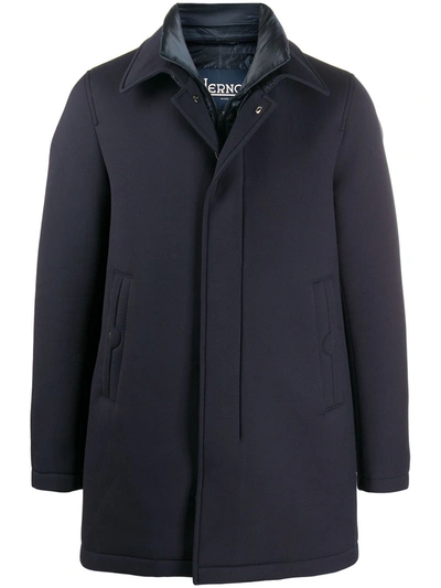 Shop Herno Short Collared Coat In Blue