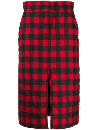 Shop Msgm Checked Midi Skirt In Red
