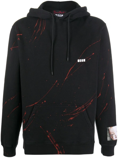 Shop Msgm Paint Splatter Print Hoodie In Black