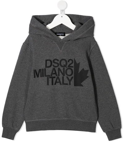 Shop Dsquared2 Logo Print Cotton Hoodie In Grey