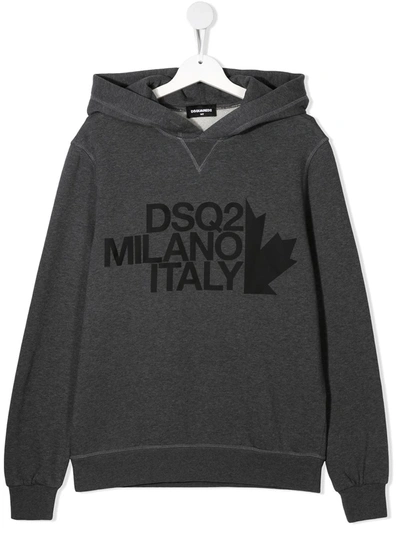 Shop Dsquared2 Logo Print Cotton Hoodie In Grey