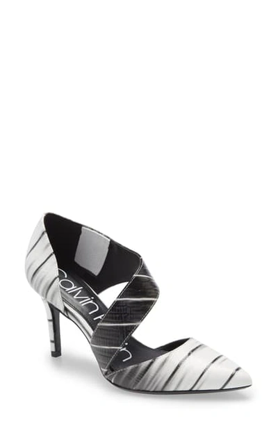 Shop Calvin Klein Gella Pointed Toe Pump In Black/ White Lizard Print