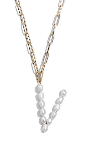 Shop Baublebar Blair Hera Genuine Pearl Initial Pendant Necklace In Pearl V