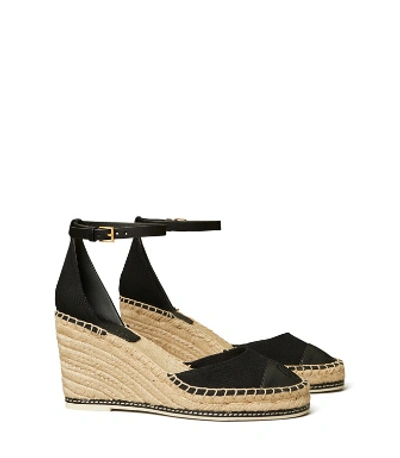 Shop Tory Burch Color-block Espadrille Wedge In Perfect Black