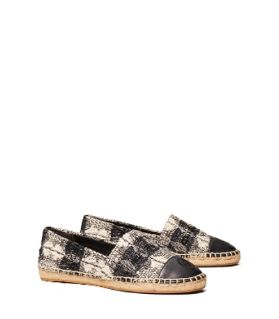Shop Tory Burch Wool Color-block Flat Espadrille In Black/white/perfect Black