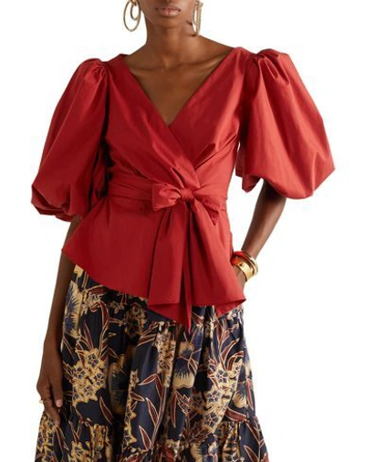 Shop Johanna Ortiz Woman Shirt Brick Red Size 2 Cotton, Elastane