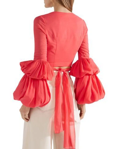 Shop Rosie Assoulin Woman Top Coral Size 2 Cotton In Red