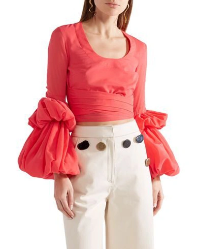 Shop Rosie Assoulin Woman Top Coral Size 2 Cotton In Red
