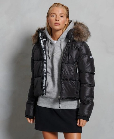 Shop Superdry Sport Puffer Borg Crop Jacket In Black