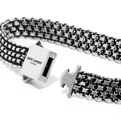 Shop Saint Laurent Woven Metal Bracelet In Silver