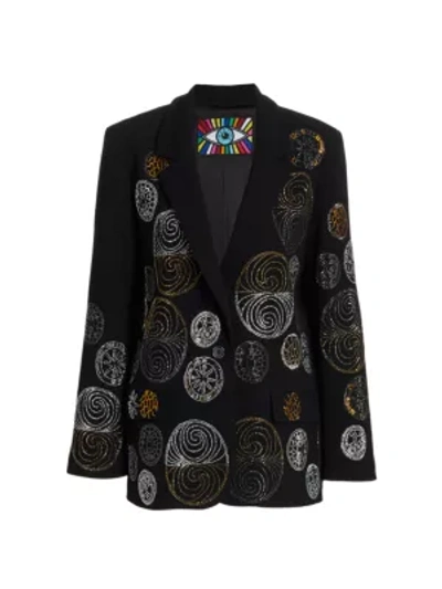 Shop Libertine Noveau Embellished Stretch-wool Blazer Jacket In Black