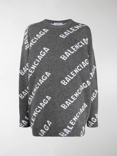 Shop Balenciaga Logo-intarsia Jumper In Grey