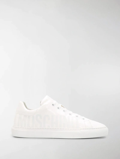 Shop Moschino Logo Print Sneakers In White