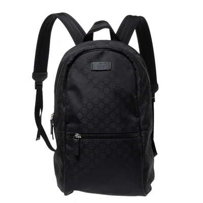Pre-owned Gucci Black Gg Nylon And Leather Rucksack Backpack