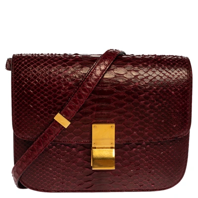 Pre-owned Celine Burgundy Python Medium Classic Box Shoulder Bag