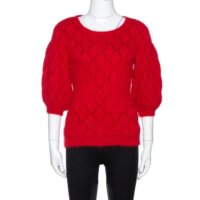 Pre-owned Alexander Mcqueen Red Angora Knit Balloon Sleeve Jumper M
