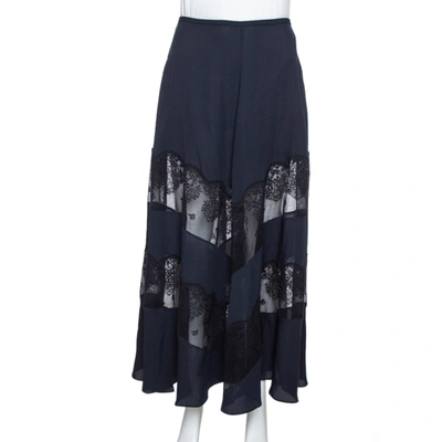 Pre-owned Stella Mccartney Midnight Blue Silk & Lace Paneled Maxi Skirt S