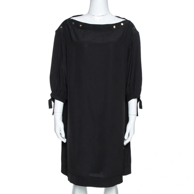 Pre-owned Louis Vuitton Black Silk Button Detail Tunic M