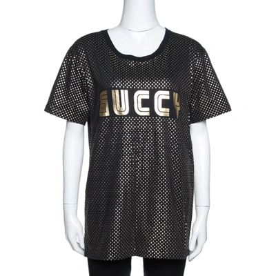 Pre-owned Gucci Black & Gold Star Print 'guccy' Crew Neck T Shirt S