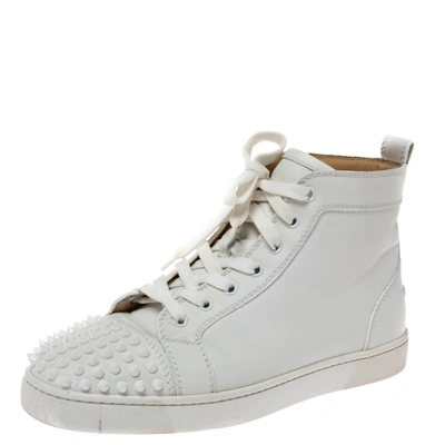 Pre-owned Christian Louboutin White Leather Louis Spikes High Top Sneakers Size 40