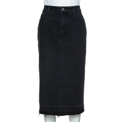 Pre-owned Givenchy Black Denim Distressed Hem Fitted Skirt L