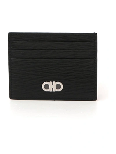 Shop Ferragamo Black/red Leather Card Holder