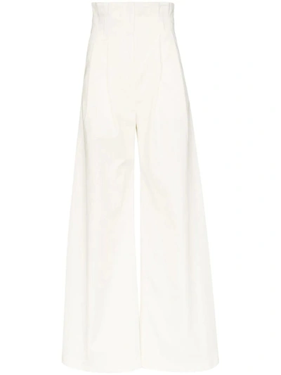 Shop A.w.a.k.e. Wide Leg Gathered Waistband Trousers In White
