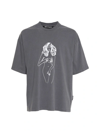 Shop Palm Angels Exotic Nude Woman T-shirt In Grey