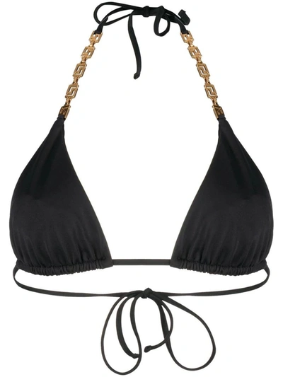 Shop Versace Greca Chain Detail Swim Top In Black