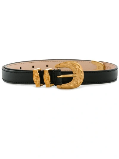 Shop Versace Barocco Buckle Leather Belt In Neutrals
