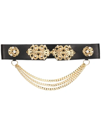 Shop Alessandra Rich Chain Detail Belt In Black