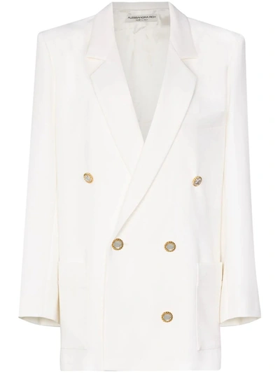 Shop Alessandra Rich Light Wool Double Breasted Jacket In White