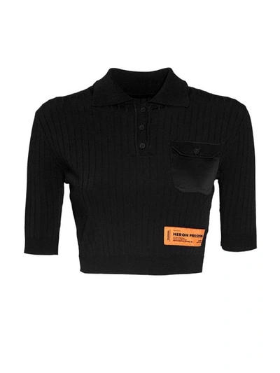 Shop Heron Preston Knit Polo Crop Top In Black