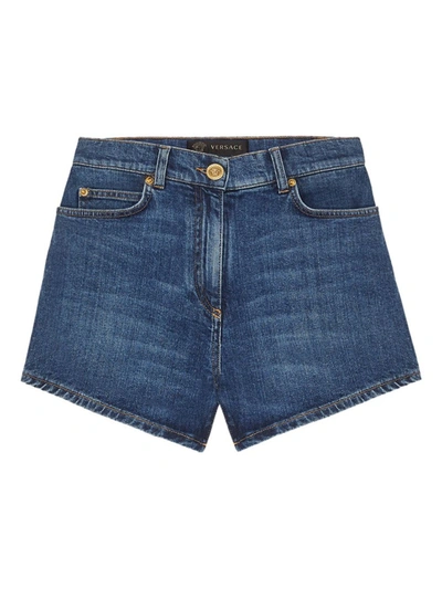 Shop Versace Medium Blue Denim Shorts