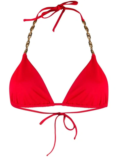 Shop Versace Greca Chain Detail Swim Top In Red
