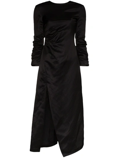 Shop A.w.a.k.e. Ruched Side Split Midi Dress In Black