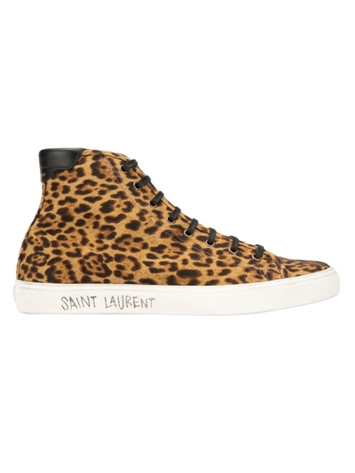 Shop Saint Laurent Leopard Print Malibu Sneakers In Brown