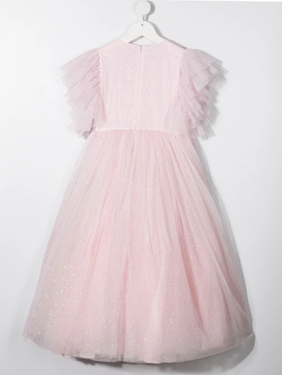Shop Elie Saab Junior Tulle Sleeve Long Dress In Pink