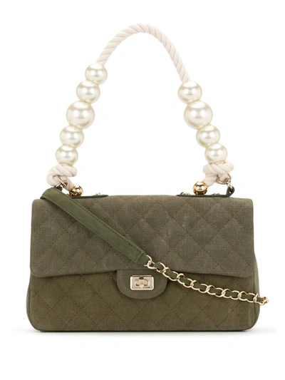 Shop Readymade Pearl-embellished Quilted Shoulder Bag In Green
