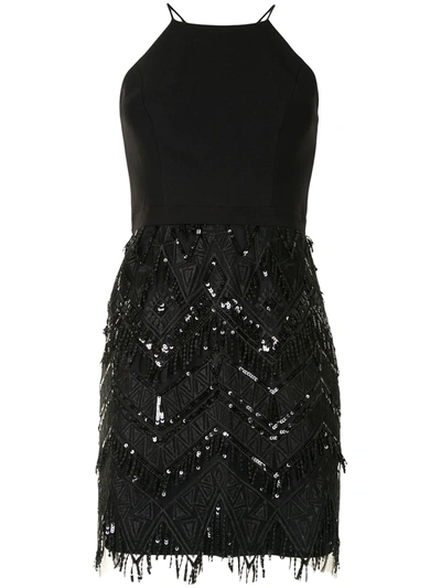 Shop Aidan Mattox Geometric Embroidery Mini Dress In Black