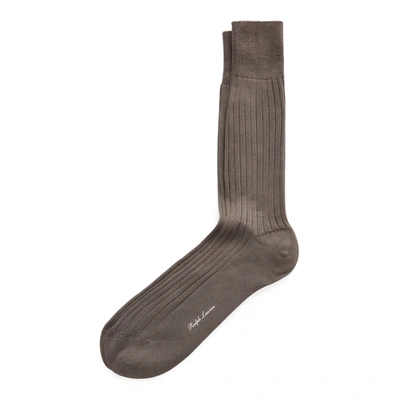 Shop Ralph Lauren Rib-knit Cotton Trouser Socks In Taupe