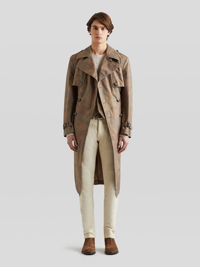 Shop Etro Camouflage Pegaso Print Trenchcoat In Brown