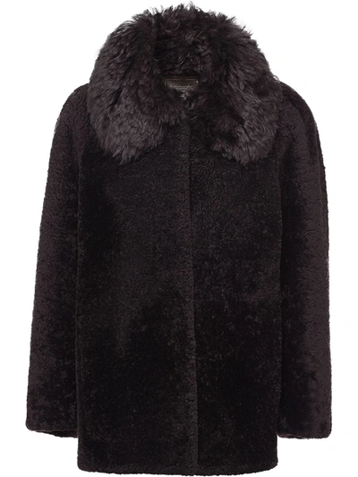 Shop Prada Single-breasted Shearling Jacket In Brown