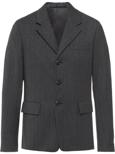 Shop Prada Single-breasted Wool Blazer In Grey