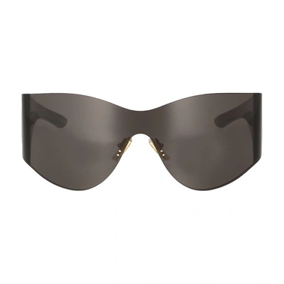 Shop Balenciaga Mask Round Sunglasses In Black Gold
