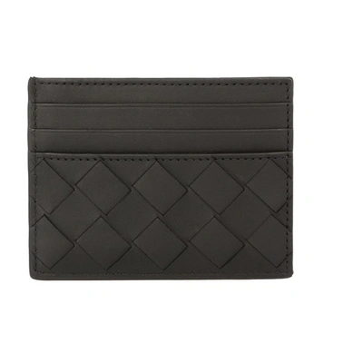 Shop Bottega Veneta Intrecciato Leather Card Holder In Black Silver