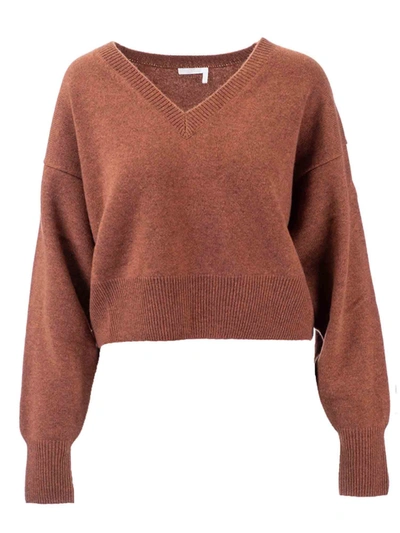 Shop Chloé V-neck Cashmere Sweater In Burnt Earth Color In Brown